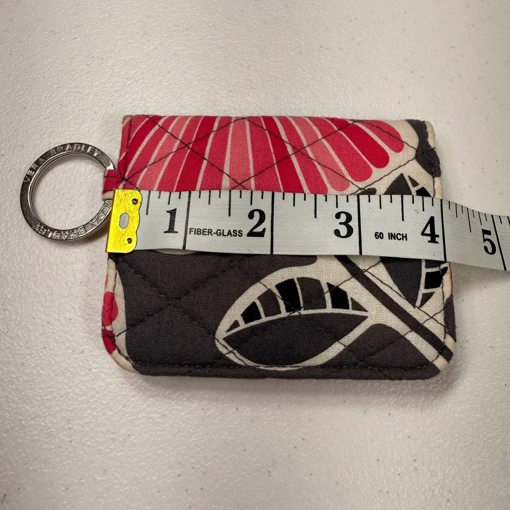 Vera Bradley Floral Quilted ID Case Wallet Key Ring Pink Red Grey Small